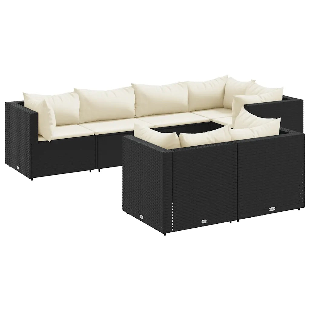 Set Salotto da Giardino con Cuscini 7pz Nero Polyrattan 3308184