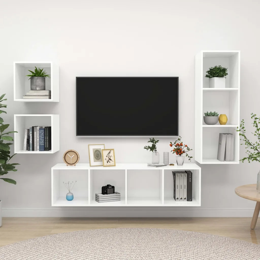Set Mobile TV 4 pz-Credenza per TV Bianco in Truciolato 508245