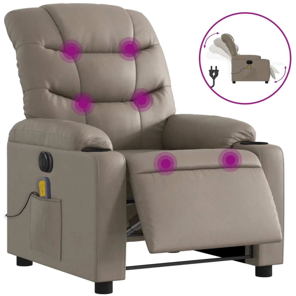 Divano Sedia-Poltrona Reclinabile Massaggio Elettrica Cappuccino Similpelle 383592