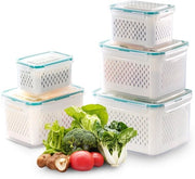 Set di contenitori per alimenti 5 pezzi, frutta, verdura, con coperchio e setaccio (7,2 l + 4,55 l + 3,3 l + 1,85 l + 0,85 l), BPA gratuito, organizzatore del frigorifero, set di contenitori per conserve, insalata, frutta a guscio, conserve