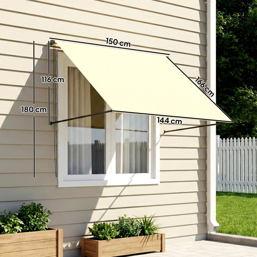 Tenda da sole retrattile manuale ¨C zephmum ¨C 150x116 cm crema alluminio poliestere