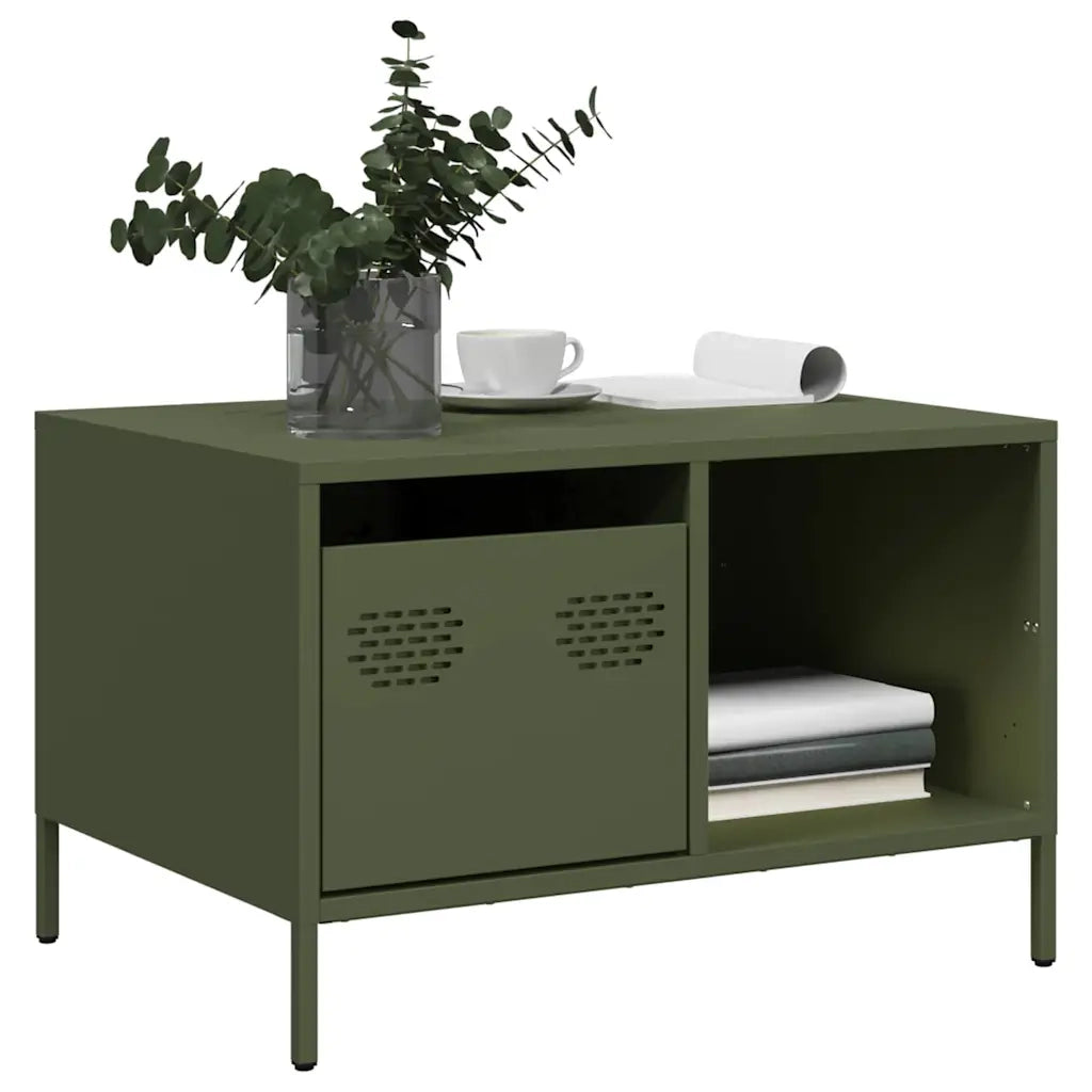 Tavolino-Tavolino da soggiorno-Tavolo Verde Oliva 68,5x50x43,5 cm Acciaio Laminato a Freddo