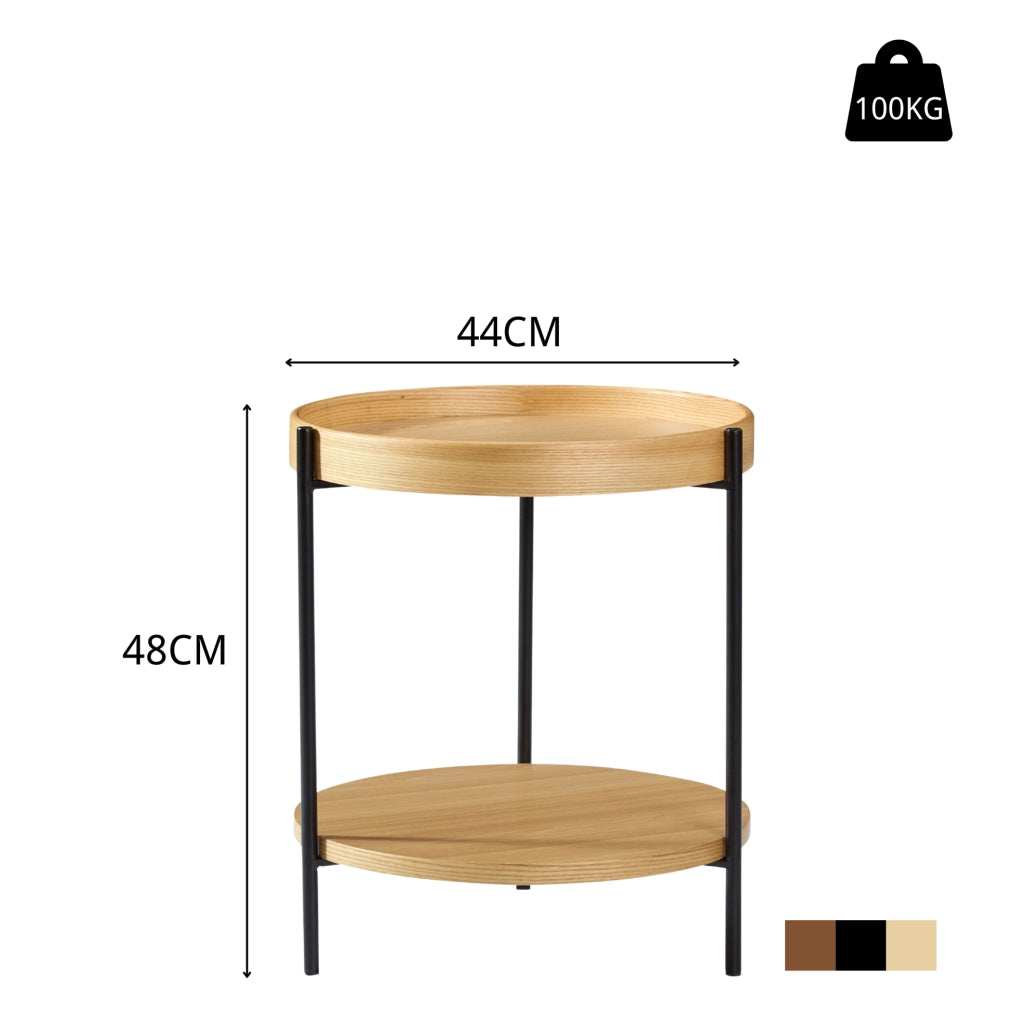 TAVOLINO rotondo 2 pezzi Ø69x38 cm e Ø44x48 cm Legno massello e MDF Naturale
