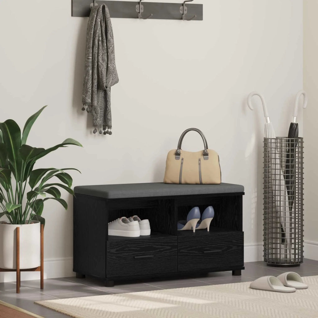 Panca per ingresso con cuscino Rovere Nero 80 x 38 x 46 cm