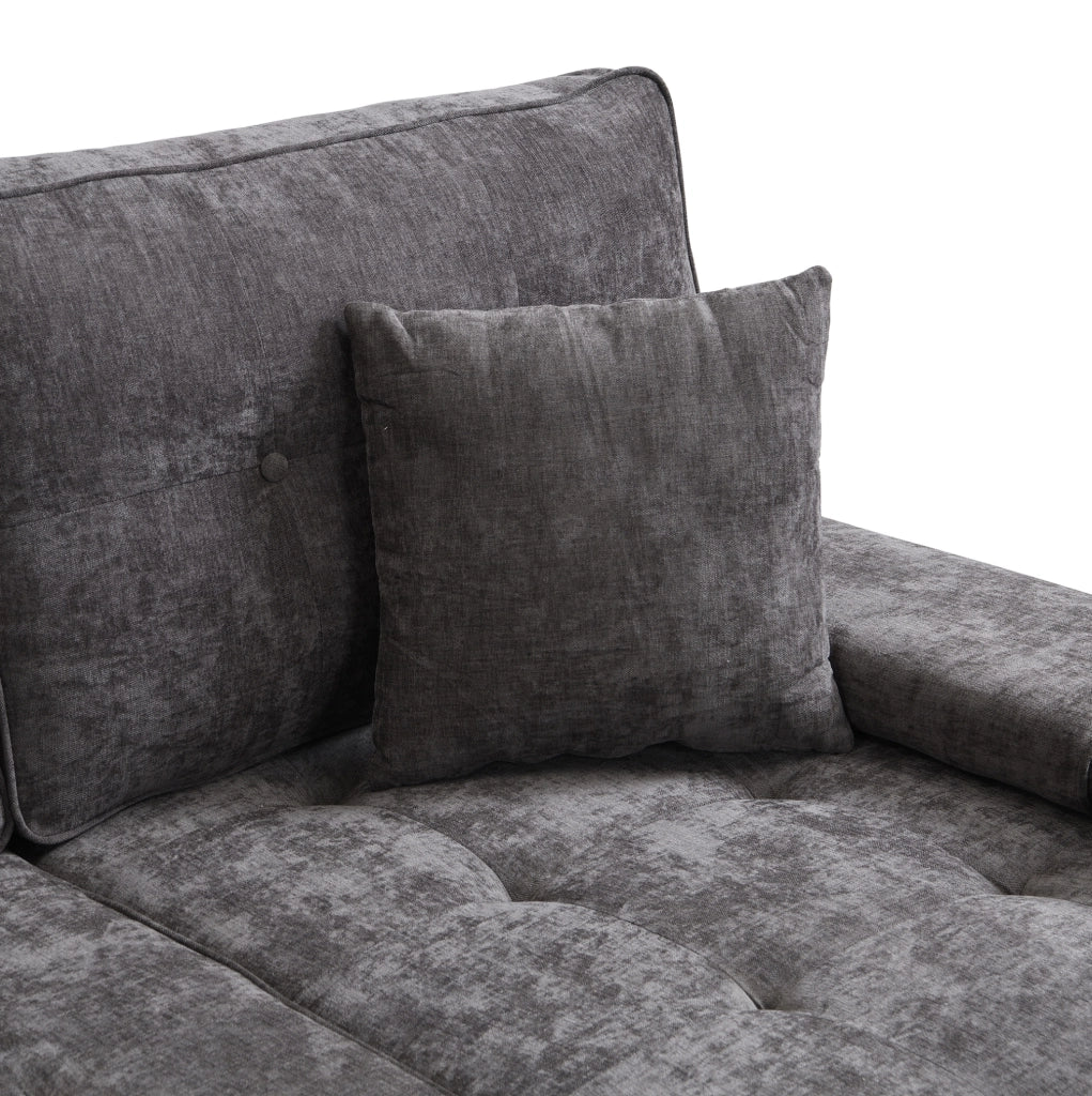 Divano angolare modulare a L in chenille con funzione letto e pouf mobile, 195 cm, ideale per appartamenti