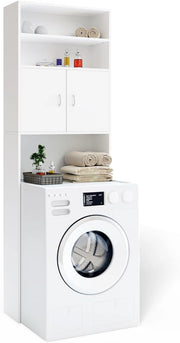 Mobile per Lavatrice Mobiletto da Bagno Armadio 3 Mensole 2 Ante 185x63x20cm Corridoio
