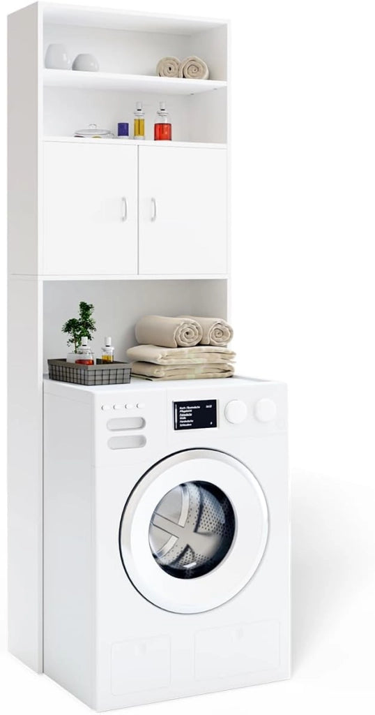Mobile per Lavatrice Mobiletto da Bagno Armadio 3 Mensole 2 Ante 185x63x20cm Corridoio