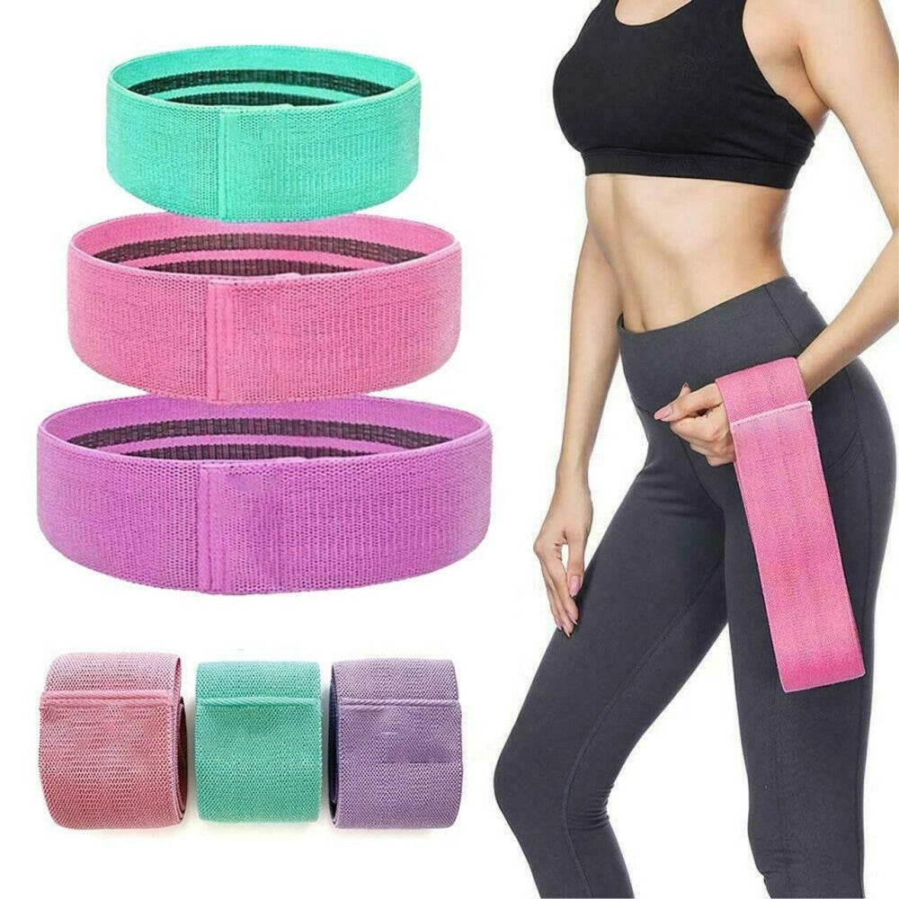 Trade Shop - 3 Fasce Elastiche In Stoffa Per Esercizi Fisici Joga Ginnastica Palestra 25x5 Cm -