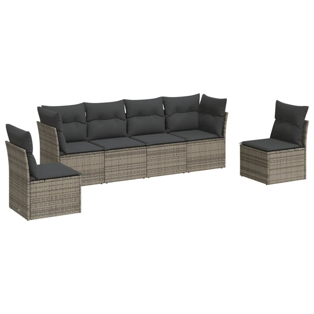 Set Divano da Giardino 6 pz | Set Salotto da Giardino con Cuscini Grigio in Polyrattan