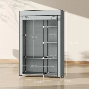 Armadio in tessuto ULEVR 103x43x162,5 cm con barra appendiabiti e 6 ripiani, grigio