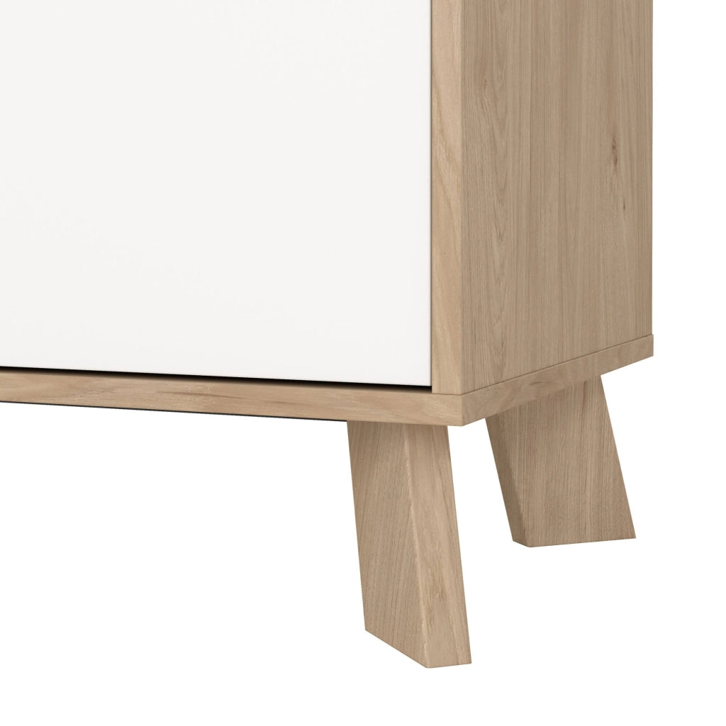 Vetrina Mirinae, Credenza espositiva, Vetrinetta multiuso, Madia da soggiorno, 89x40 h188 cm, Rovere e Bianco