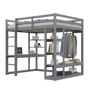 LETTO A CASTELLO con scrivania e scaffali 140x200 cm legno massello grigio
