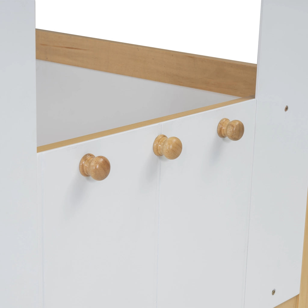OKWISH Letto a Casetta 90×200 cm, Letto Singolo con 4 Cassetti, Scaletta e Spondine, senza Materasso, in Legno, Bianco e Naturale