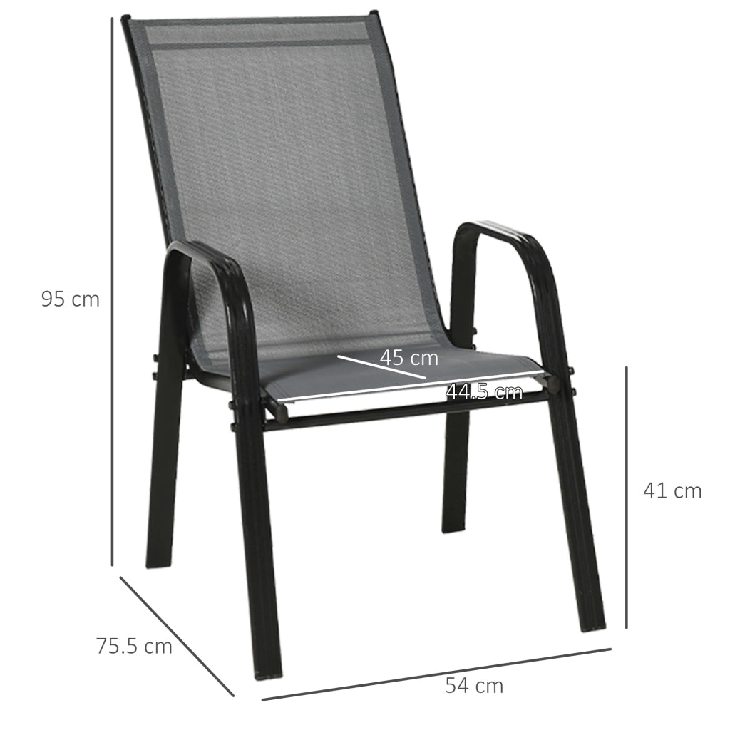 Set 4 Sedie da Giardino Impilabili con Braccioli ¨C Zephmum ¨C Grigio, Metallo, Tessato
