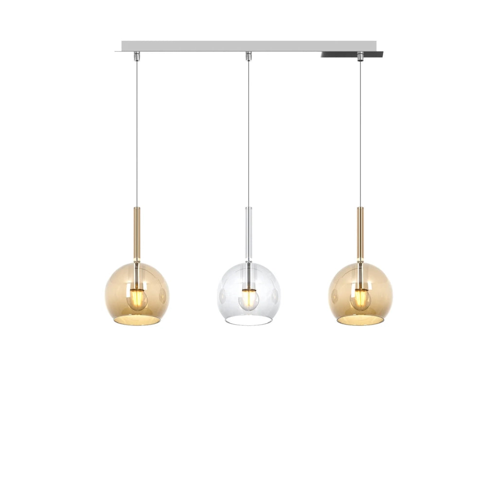 Lampadario Contemporaneo Future Metallo Cromo Vetro Trasp-Ambra 3 Luci E27