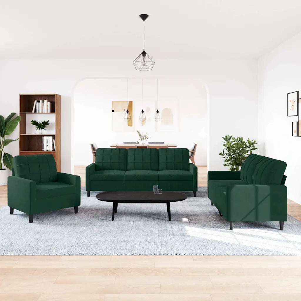 Set di Divani 3 pz con Cuscini Verde scuro in Velluto