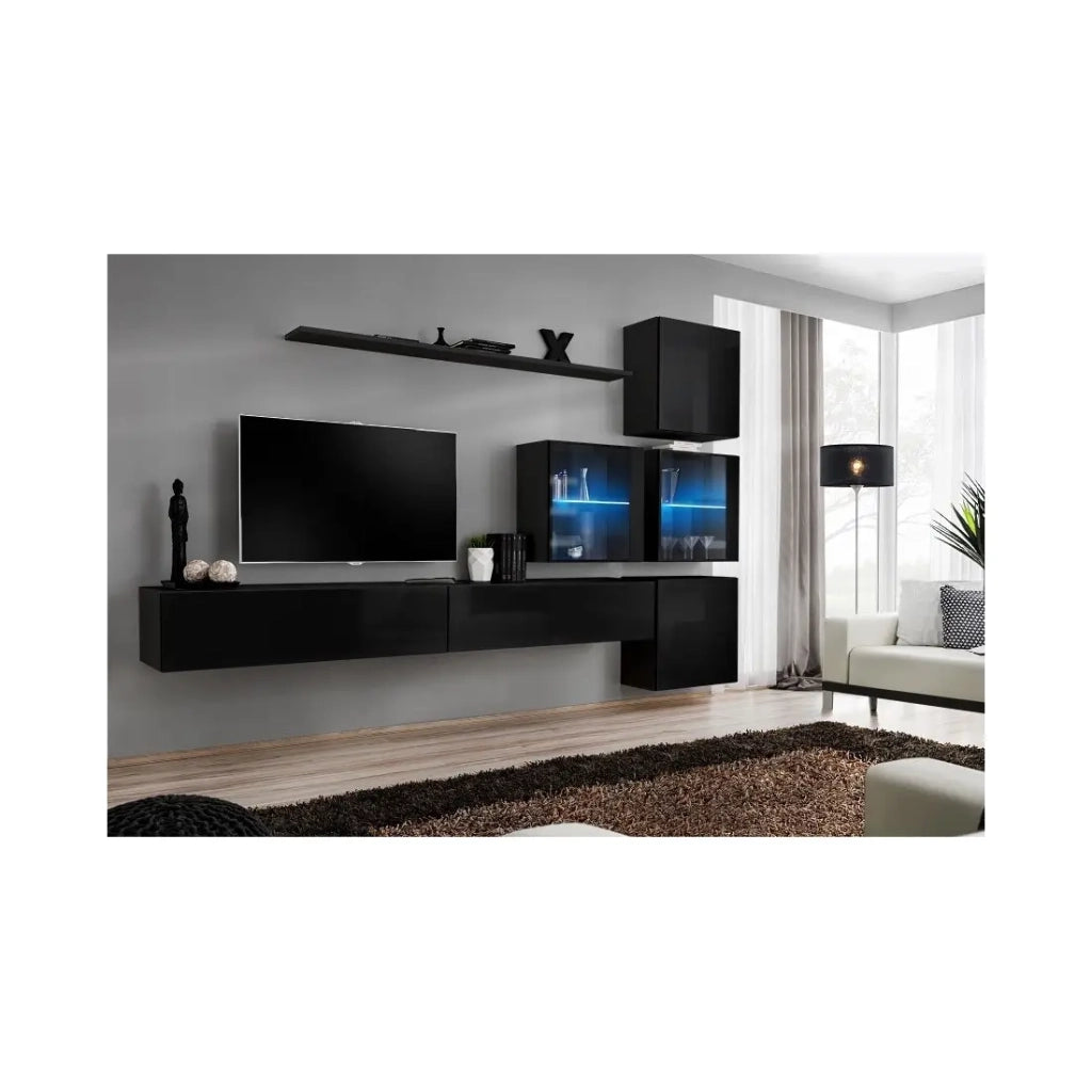 Set di mobili da salotto murali SWITCH XIX design, colore nero lucido.