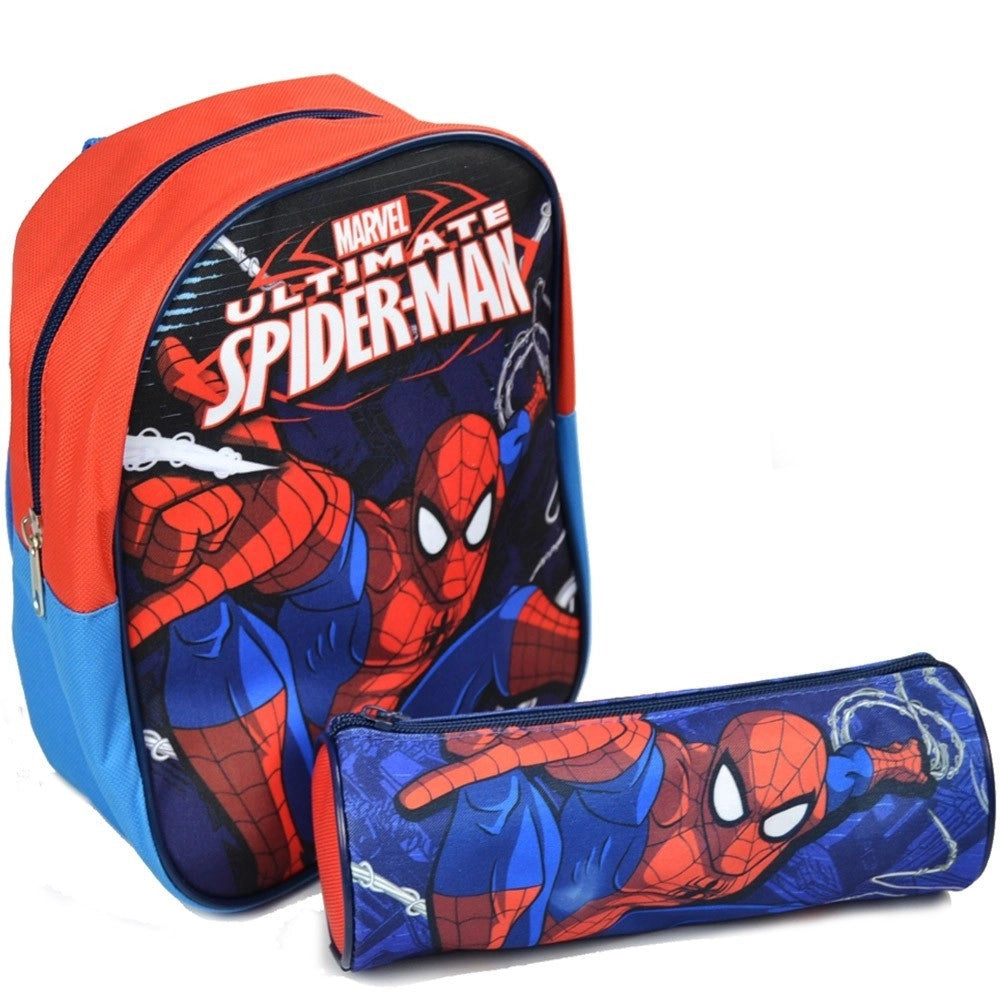 Trade Shop - Zaino Zainetto Asilo Spiderman + Astuccio Tombolino Kit Scuola Bambini -