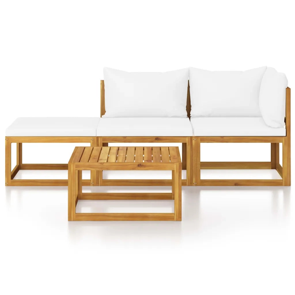 Set Divani da Giardino 4 pz con Cuscini Crema in Legno Acacia cod mxl 37824