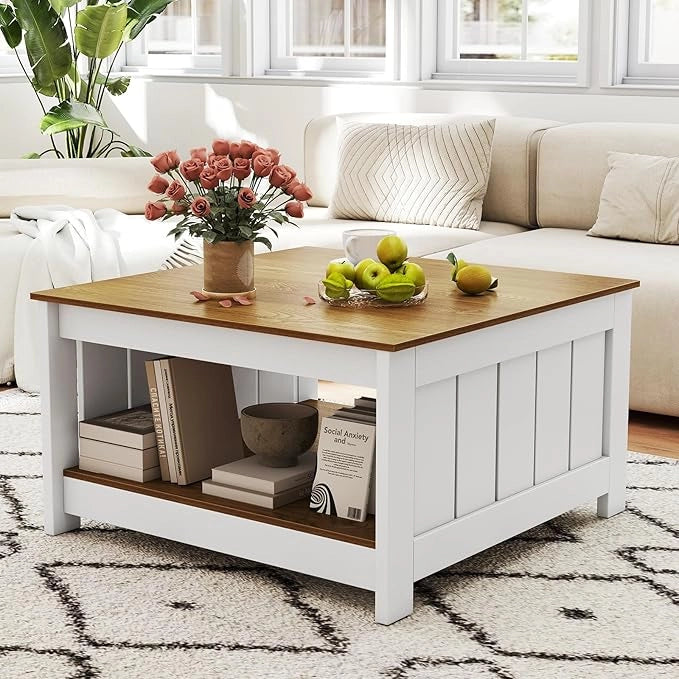 Tavolino da Salotto, Tavolino da Caffè in Legno con 2 Ripiani Aperti, Tavolo Moderno e Rettangolare per Soggiorno, Camera da Letto e Studio, Portata 160 kg, 80 x 80 x 45 cm