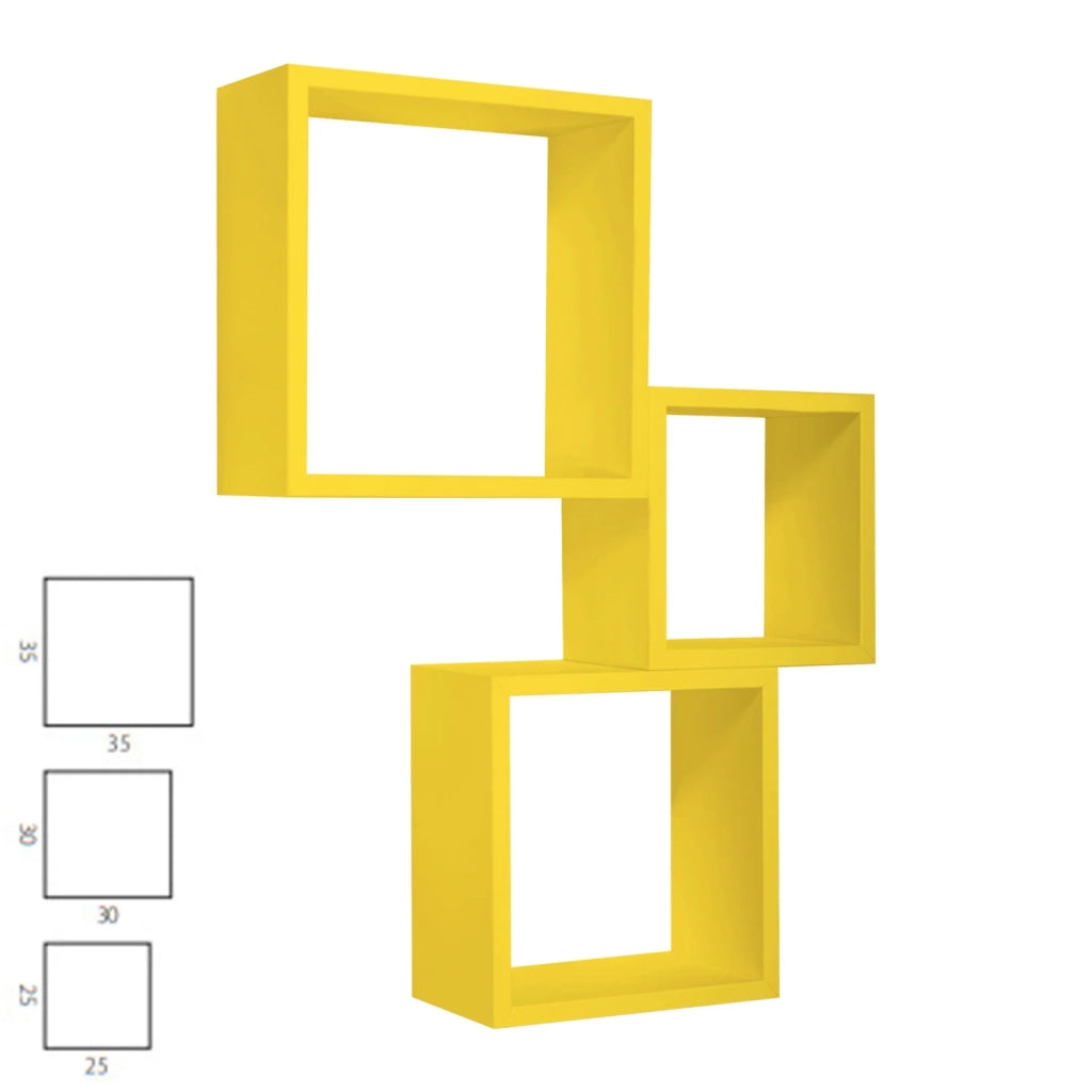 Mensole a cubo da parete set di 3 pz componibile colore Giallo mod. InCubo