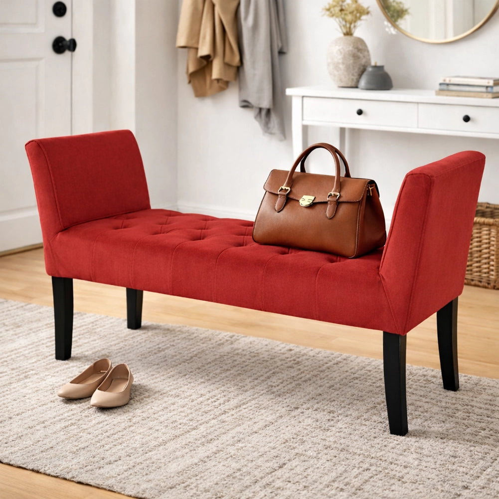 Panca Bordeaux con Piedi Legno e Rivestimento Velluto Camera da Letto Ingresso