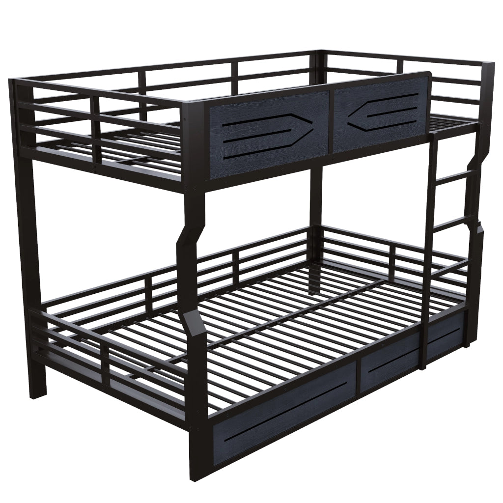 Letto a castello 140×200 cm con LED; scala e sponde di sicurezza; senza materasso; metallo; nero