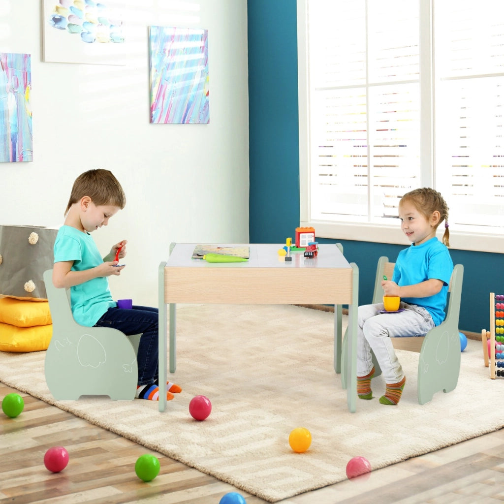 Set di tavolo e sedie per bambini con deposito lavagna rimovibile-Set di mobili 3 PCS per ragazzi e ragazze Verde