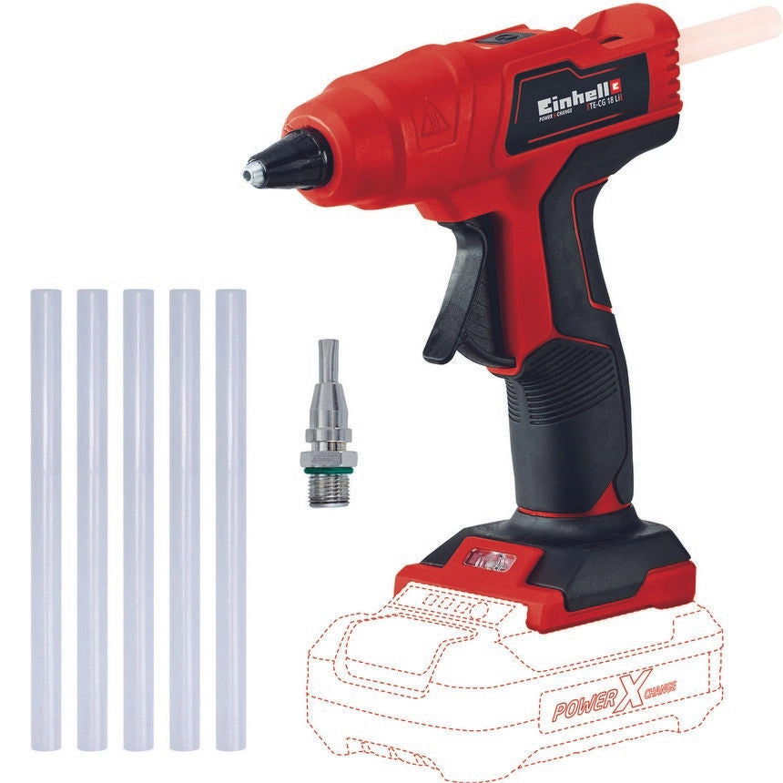 Einhell 4522200 TE-CG 18 Li Pistola per Colla a Caldo a Batteria 18V 170°C senza fili Power X-Change colore Nero Rosso
