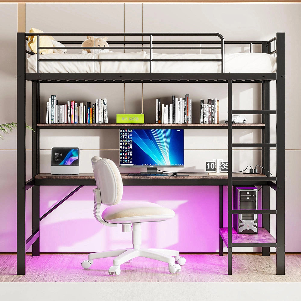 Letto mezzanino 90x200cm - Xylo - nero, USB, LED telecomando, EN747