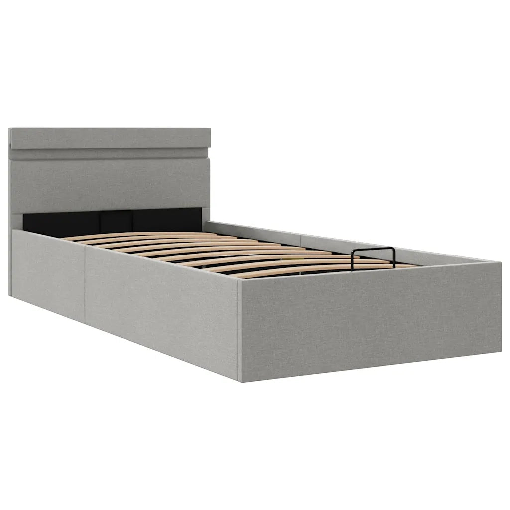 Letto singolo | Letto per adulti | Giroletto con Contenitore e LED Grigio Chiaro Tessuto 100x200cm