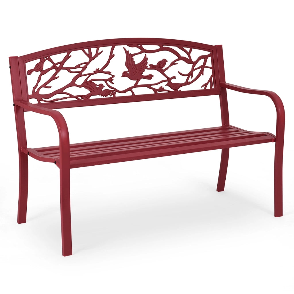 Panchina a 2 posti di metallo, Panchina per giardino cortile veranda, Rosso-Panchine