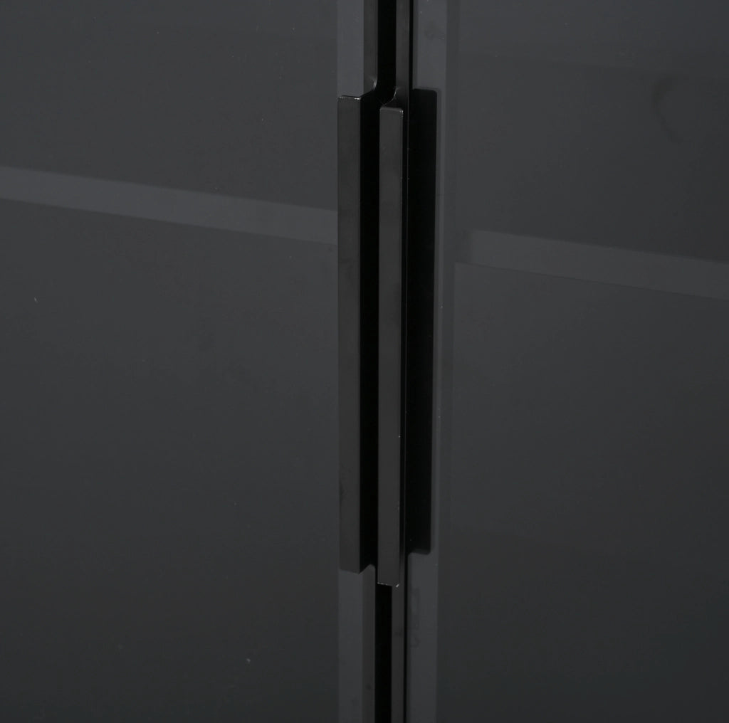 Vetrina alta nera con LED, vetro e cassetto 80x34x180 cm