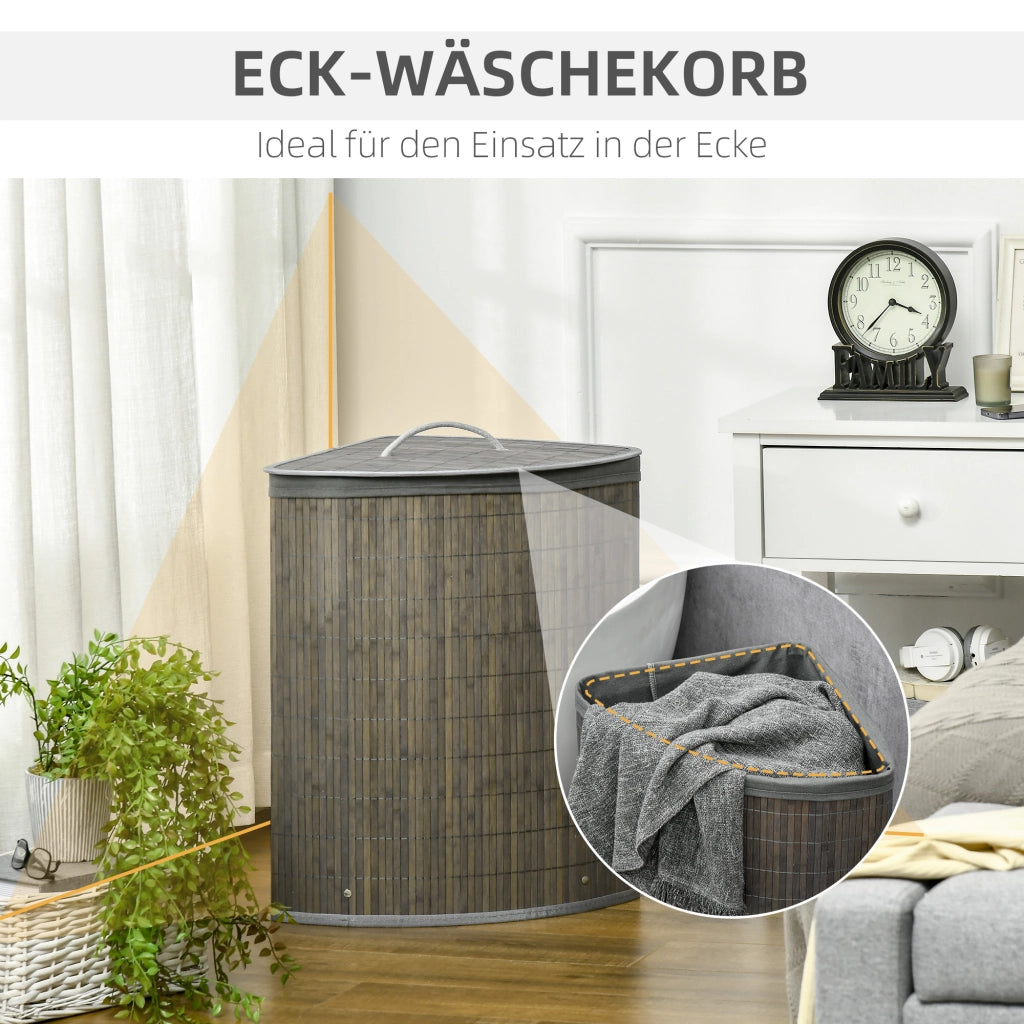 Cestino per bucato con coperchio e manico ¨C zephmum ¨C Bamb¨´ grigio 55L