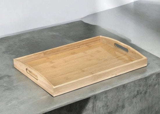 Dienblad in bambù con maniglie, tavola in legno per servizio da tavola, piatto per colazione, piatto per tè, piatto per salotto, piatto per camera da letto (40 x 28 x 3 cm)