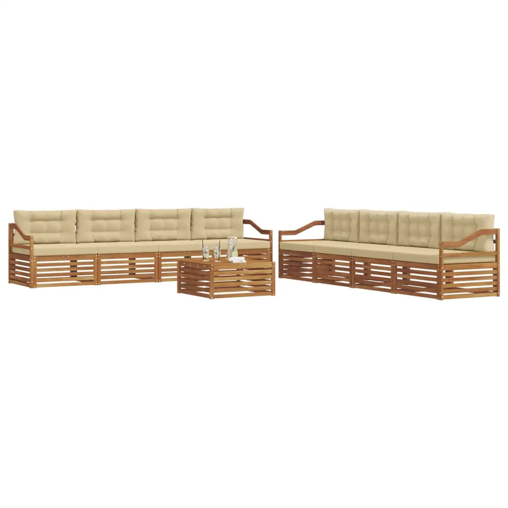 Set di divani da esterno con cuscino 9 pcs Naturale e Beige 3373238