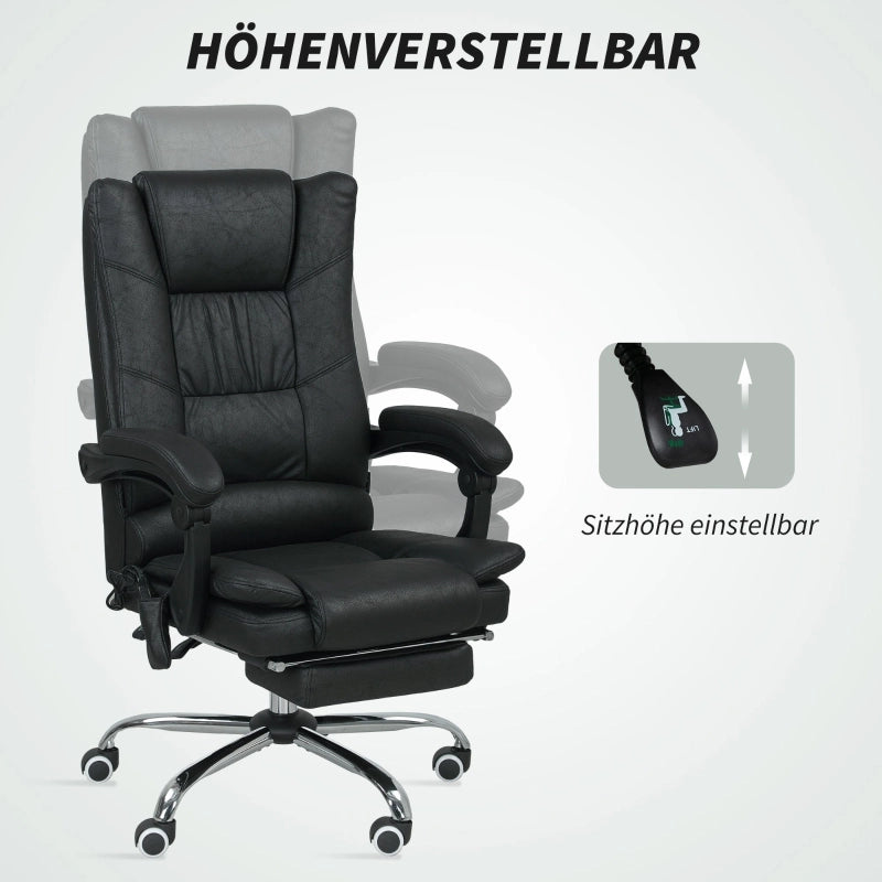 Poltrona da ufficio massaggiante con funzione riscaldante e poggiapiedi in poliestere nero 64 × 70 × 110-118 cm