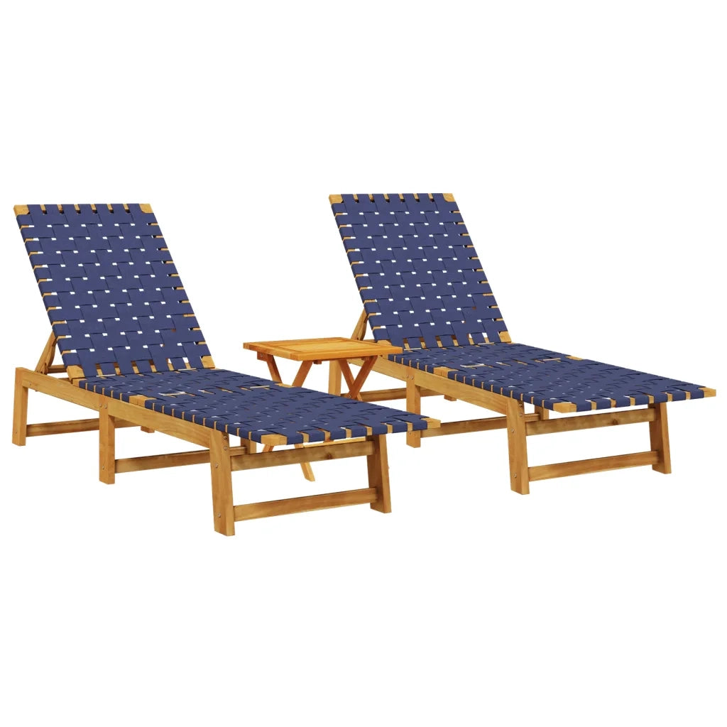 Lettino Prendisole | Sdraio con Tavolino 2 pz Blu Scuro in Legno Massello di Acacia