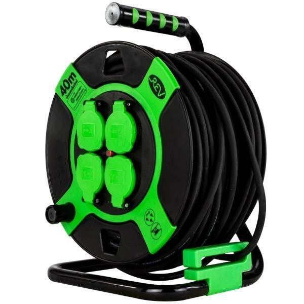 REV 0010217412 Cavo Avvolgicavo in Resina 40 m IP44 4 Prese Colore Nero Verde