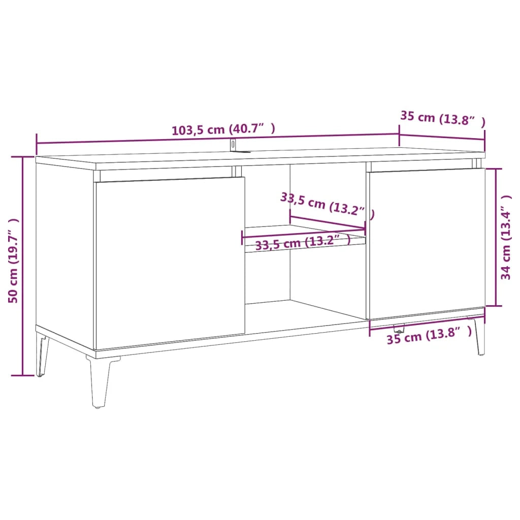 Mobile TV multimediale mensola TV credenza mobile TV per sala da pranzo soggiorno camera da letto con gambe in metallo Sonoma 103,5 x 35 x 50 cm grigio 02_0026879