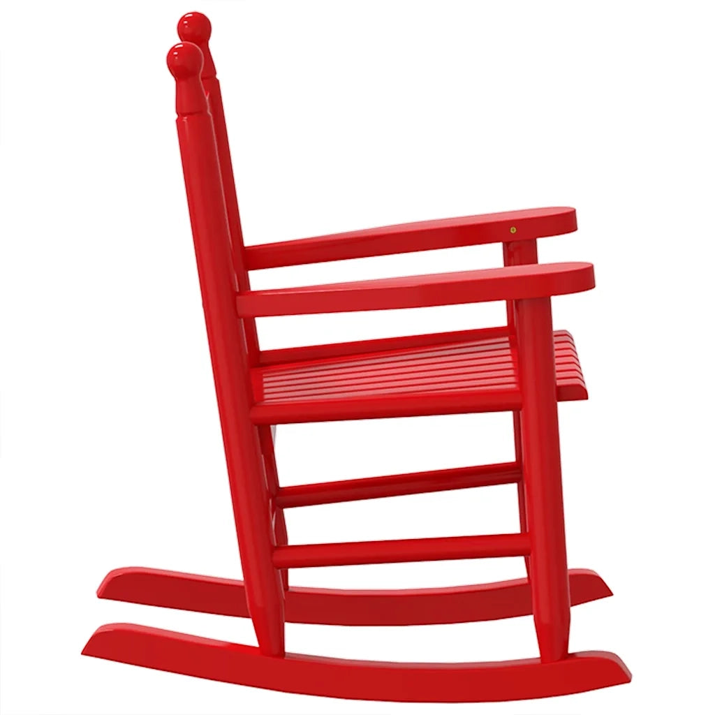 vidaXL Sedia a Dondolo per Bambini Rosso in Legno Massello di Pioppo