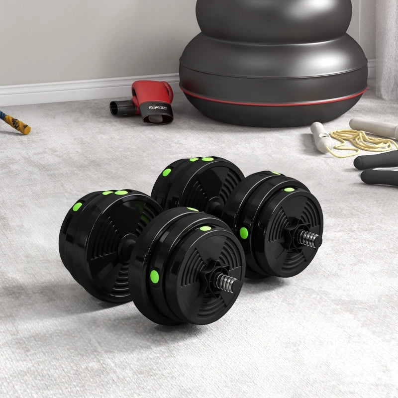 Set di manubri 2 in 1, bilanciere e manubrio, 25 kg, antiscivolo, adatto a pavimenti, nero/verde