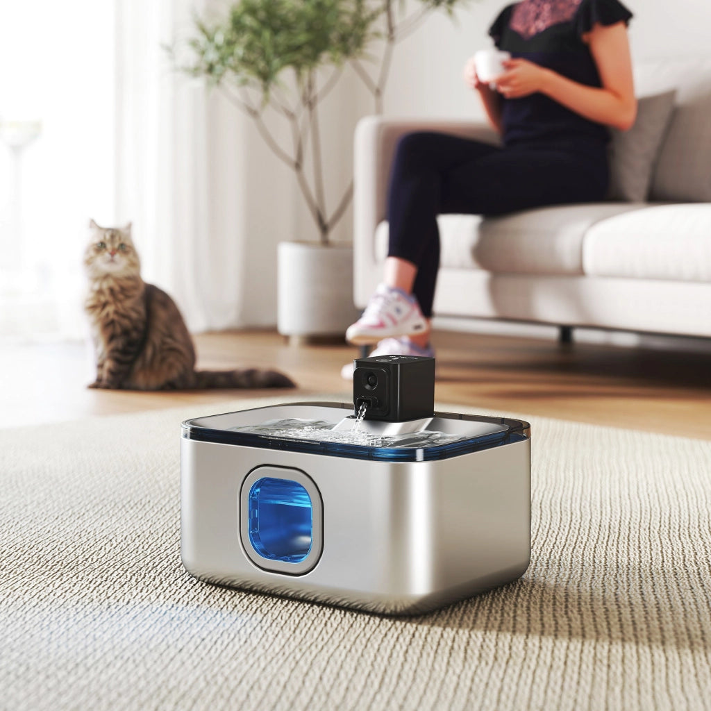 Fontana per Gatti Automatica ¨C zephmum ¨C Acciaio Inox 5L LED Filtro