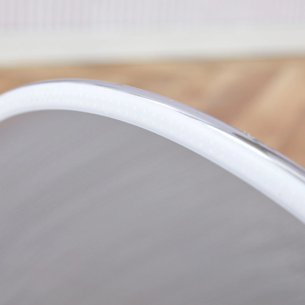 Tavolo alto rotondo in vetro trasparente e metallo argentato, elegante e stabile