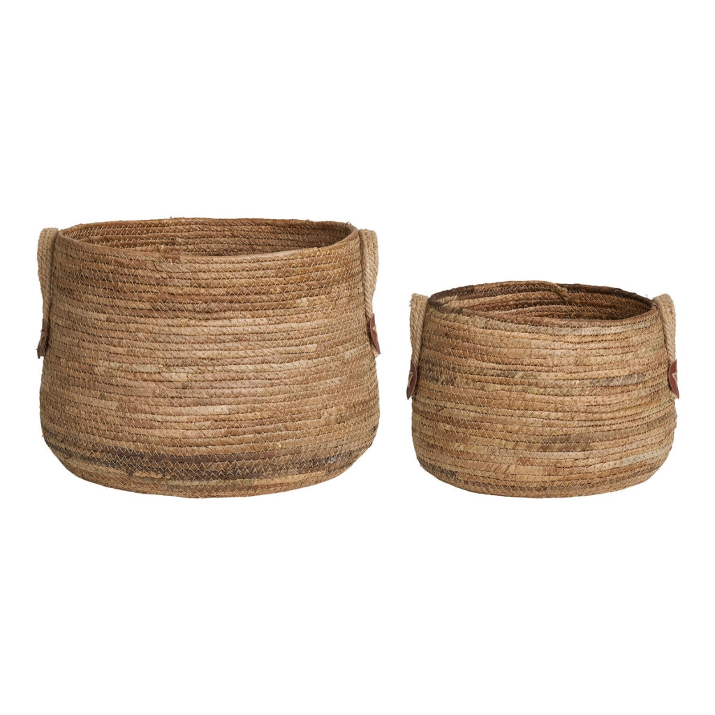 Set di 2 Cesti Portaoggetti Aosta, Marrone, Foglie di Banano, 30,5x30,5x21,5 cm