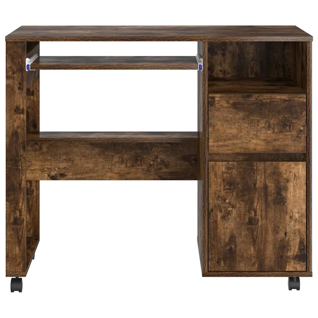 Scrivania | Tavolo da Ufficio con Ruote con cassetto Rovere fum¨¦ 91 x 50 x 77 cm