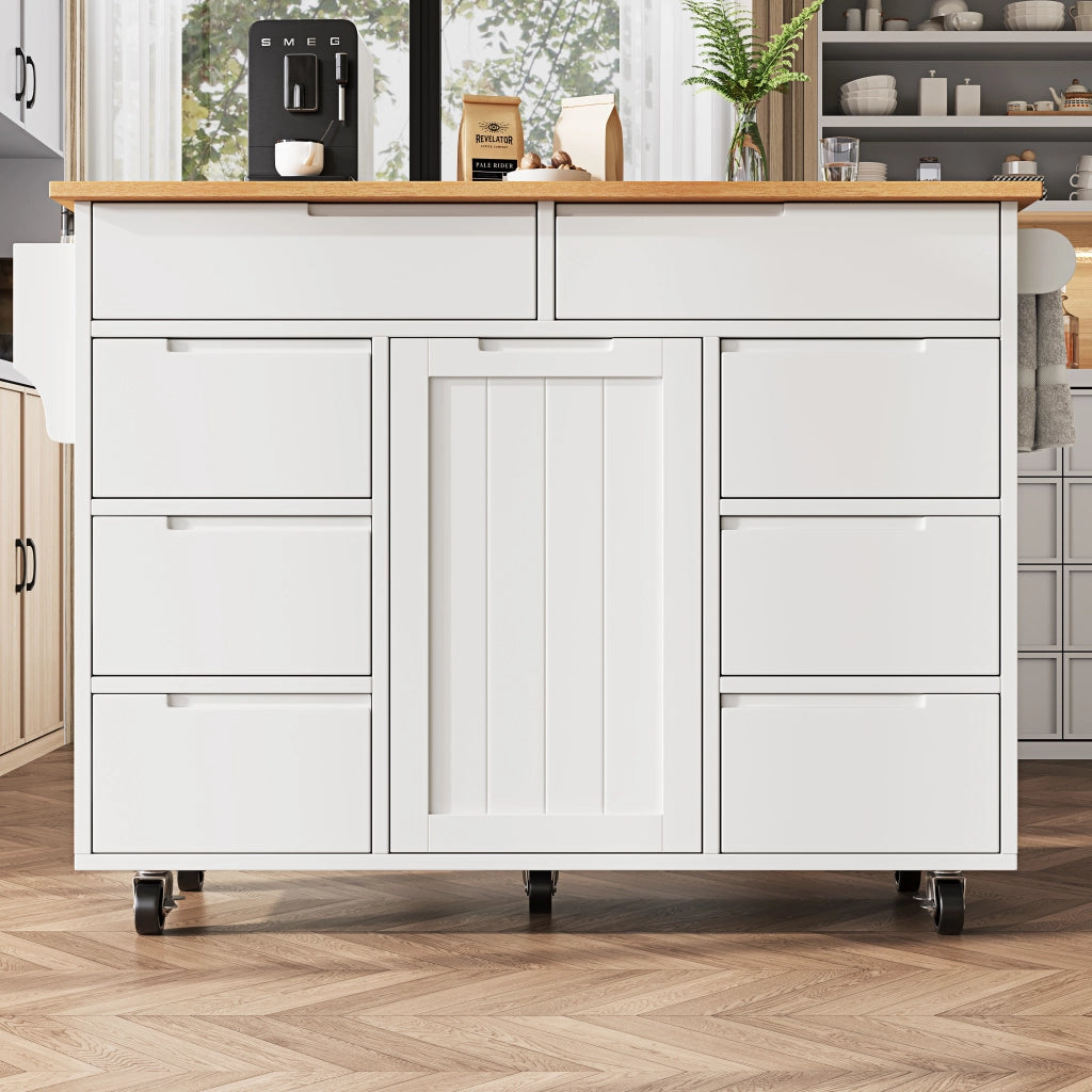 Carrello da cucina con 8 cassetti; armadietto; piano ribaltabile e ruote; MDF; 122 x 46 x 91;5 cm; bianco