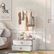 Appendiabiti per bambini con 2 cassetti e barra appendiabiti; 70 x 55 x 168 cm; bianco