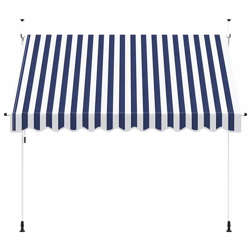 Tenda da Sole Retrattile Manuale-Tenda parasole per Patio 300 cm a Strisce Blu e Bianche