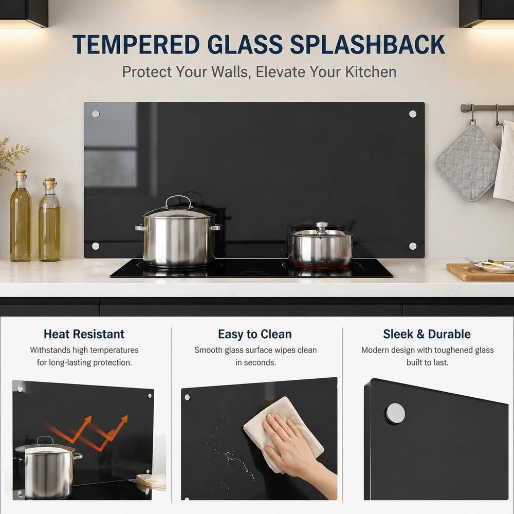 Kitchen Backsplash Black 100x40 Cm Tempered Glass